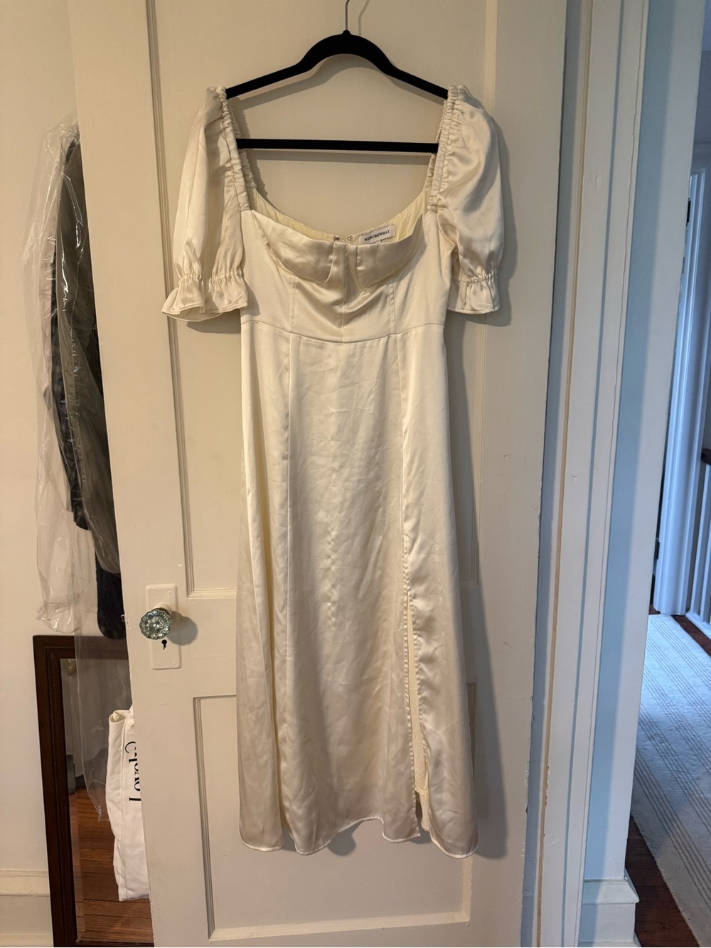 WeWoreWhat Cream Satin Dress with Square Neck